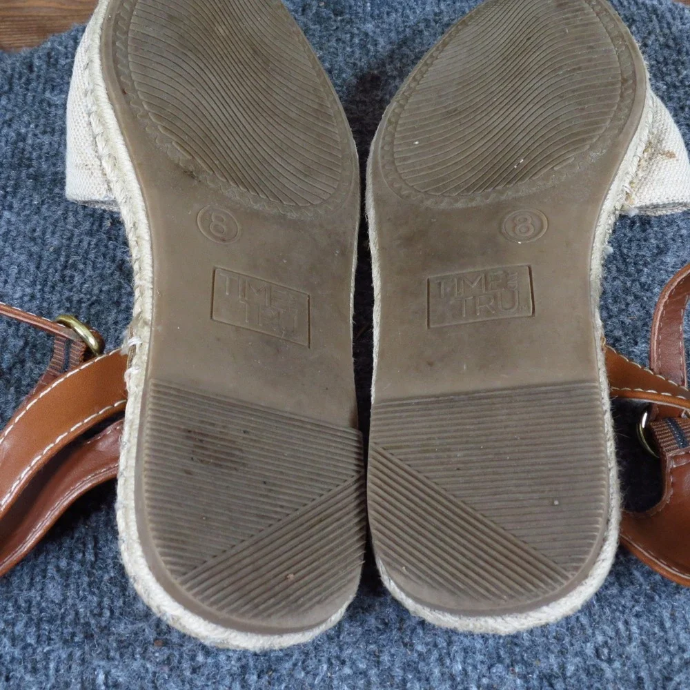 Time and Tru Ankle Strap Women Espadrille Sandal Size 8 Summer Beige Canvas